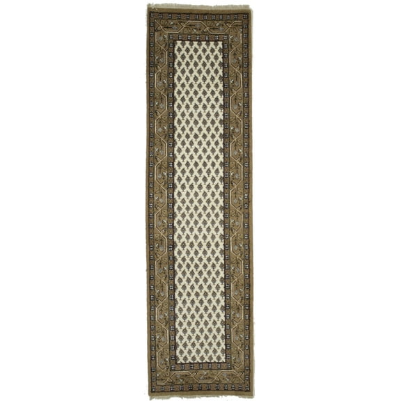 Cream Floral 2'5X9 Indo Botemir Oriental Runner Rug