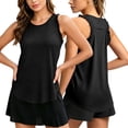 thumbnail image 3 of Summer Ruffle Racerback Tank Tops Sleeveless Workout Top for Women Athletic Shirts Casual Loose Crewneck Running Tee （Black,3XL）, 3 of 8