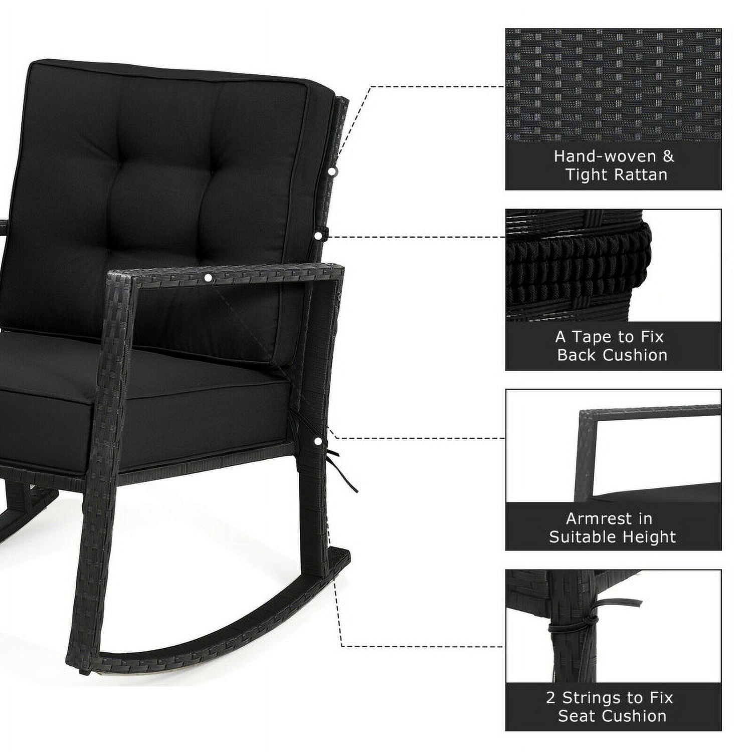 Aimee Lii Outdoor Rocking Chair, Patio Rocker Chair, Weather Resistant,for Lawn, Porch, Backyard, Indoor and Garden, Black
