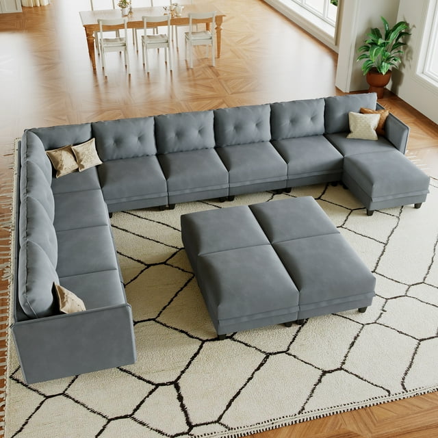 LLappuil Canapé Sectionnel Modulaire, Canapé Sectionnel Modulaire Surdimensionné 14 Places avec Rangement, Canapé en Velours Imperméable et Anti-Rayures pour Salon