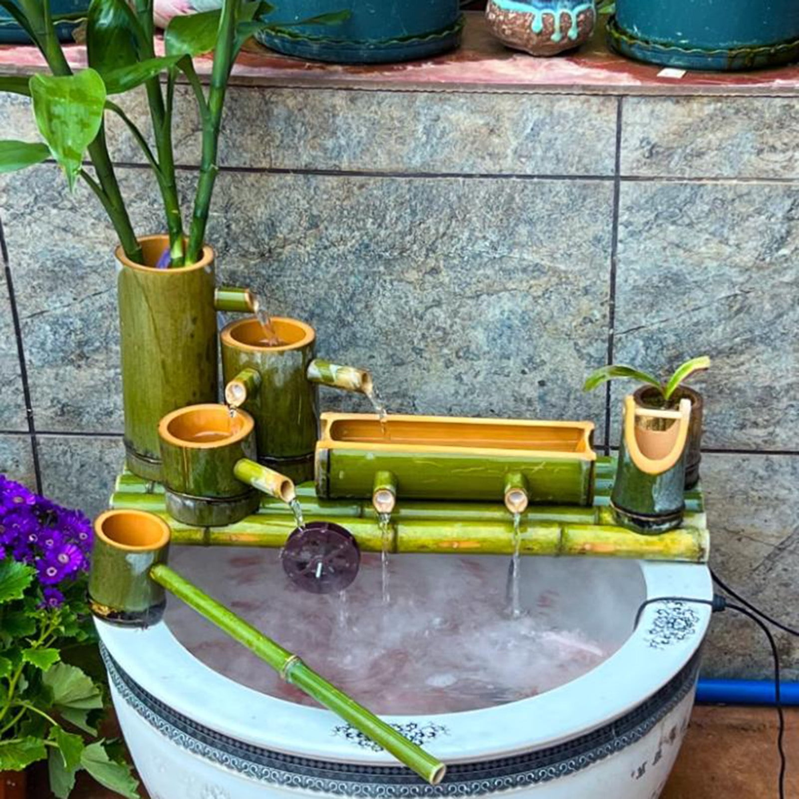Zen Garden Fountain, Japanese Garden Decoration Fountain, Outdoor Scene Water Feature Waterscape With Pump and Hose For Garden Pond Patio Balcony