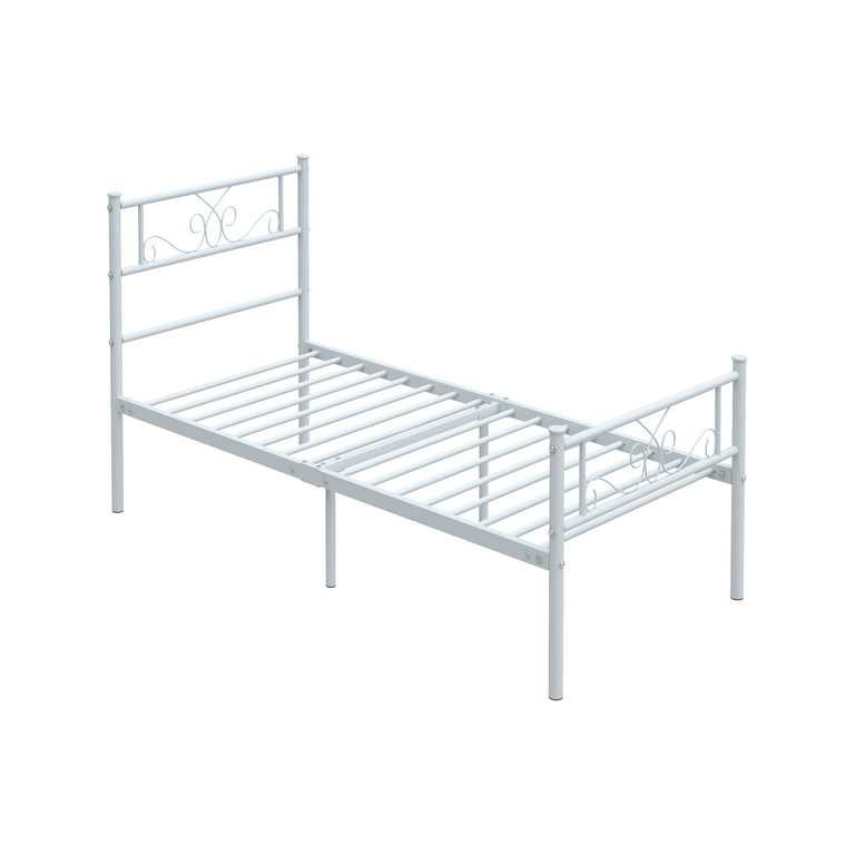 Yoneston Easy Set-Up Premium Metal Bed Platform Mattress Foundation with  Headboard, Under-Bed Storage, Twin Size