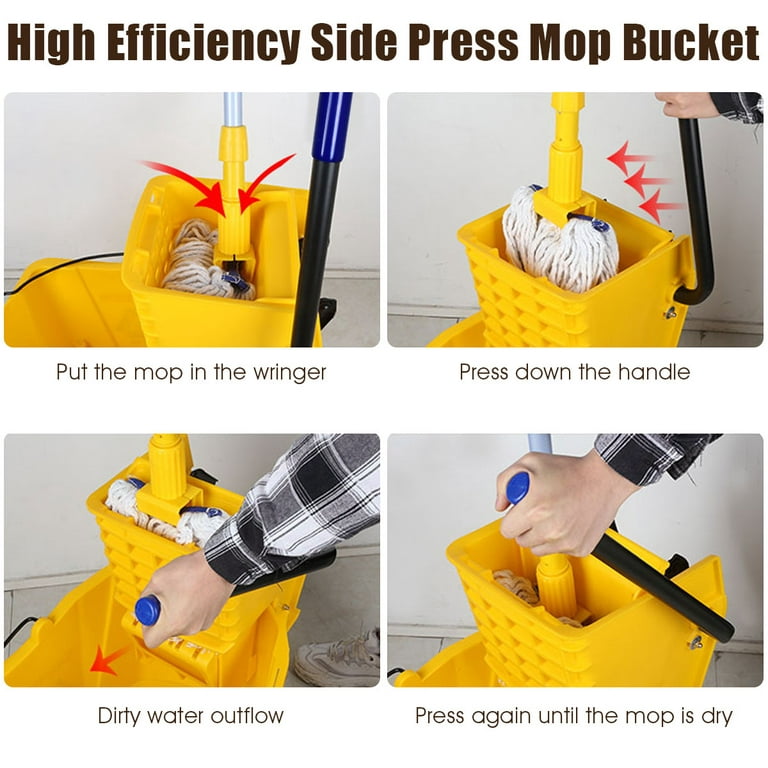 Costway Commercial Mop Bucket Side Press Wringer on Wheels Cleaning 26 - Mop Buckets