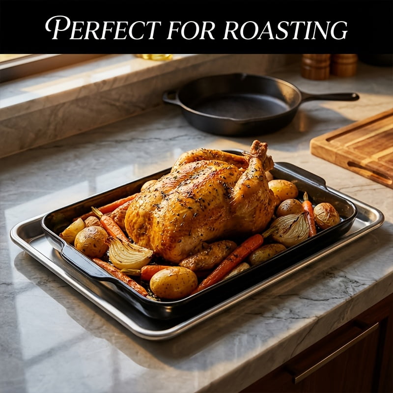 Non Stick Baking Sheet Oven Tray, Heat Resistant, Easy Clean Rectangular Cookie Pan for Cookies, Cakes & Bread  Home Baking Essential