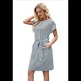 thumbnail image 1 of Vestido Camisero de Verano A Rayas de Corta para Mujer, Informal, con Lazo en la Cintura y Bolsillos, Negro, Talla XXL, 1 of 9