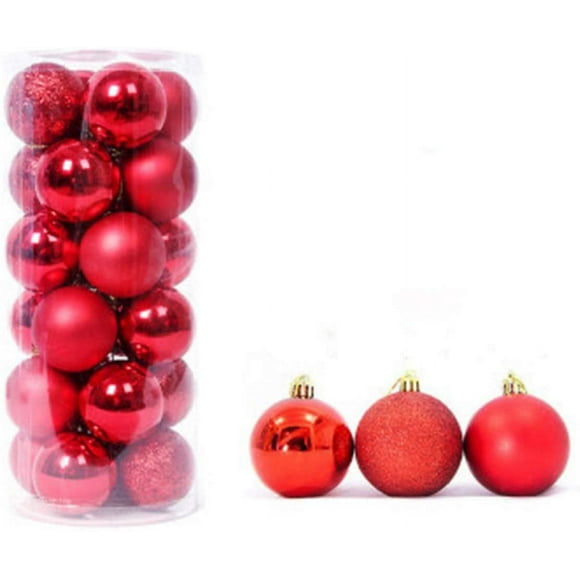 Juego de 24 bolas de Navidad decorativas irrompibles para colgar en el árbol de Navidad, 40 mm, color rojo