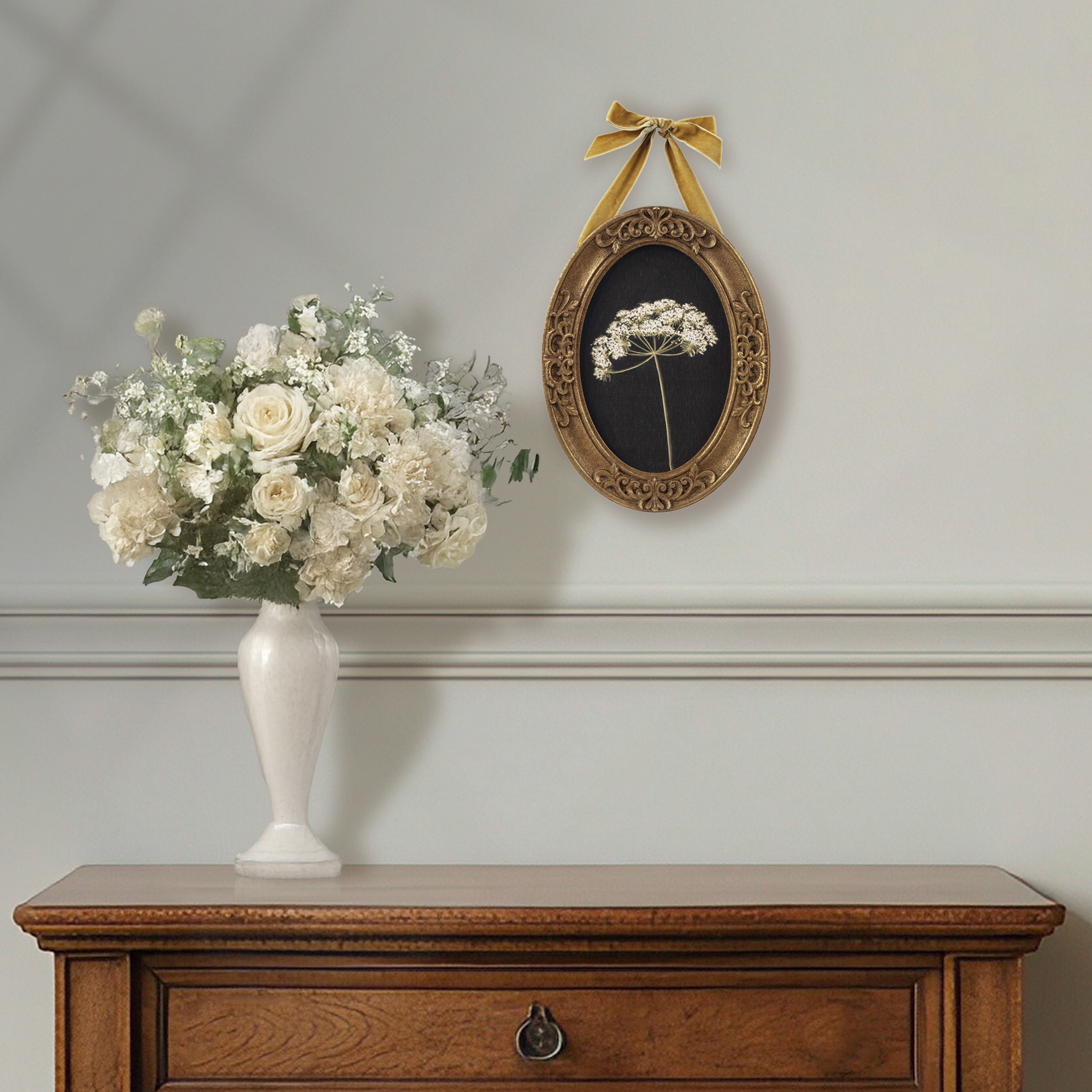 My Texas House Spring Art Wht botanical on blk Framed Canvas w/Velvet Hanger 6x8