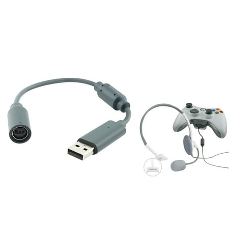 Insten Mono Headset with Microphone + Wired Controller USB Breakaway Cable Cord for Microsoft Xbox 360 (2-in-1 Accessory Bundle)