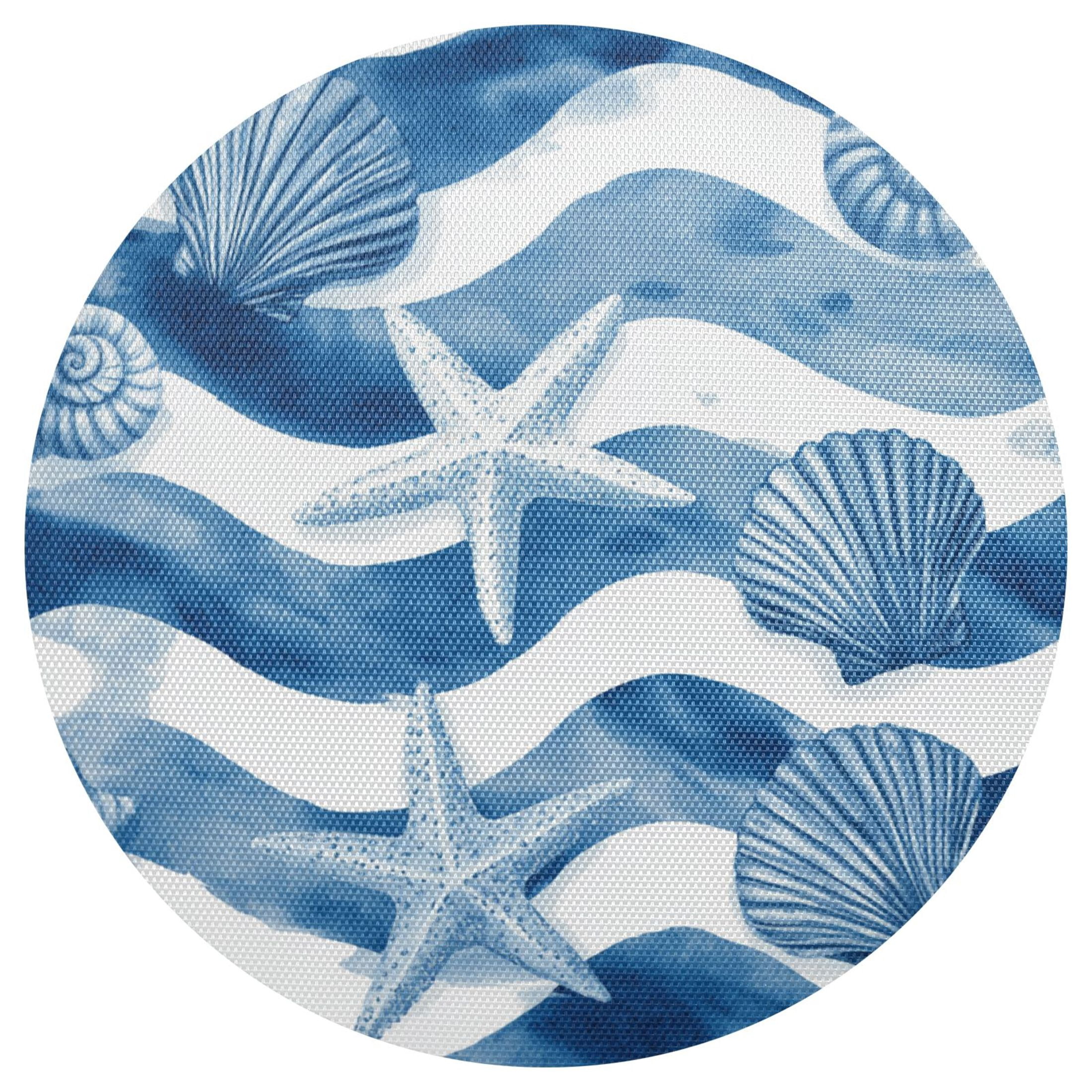 15.4 Inch Round Woven Placemats set of 6 for Dining Table Washable Heat Resistant Table Mats Non-Slip Washable Table Pad for Home Kitchen Decor Blue Watercolor Nautical Seamless Tile