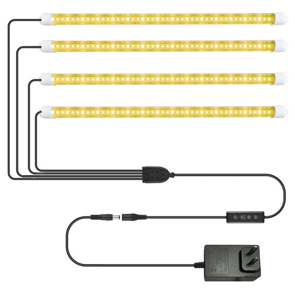 Full Spectrum 12V LED Plant Grow Light Kit with 4 Strips - 10 Dimmable Levels (10%-100%), 3 Lighting Modes, 3H/9H/12H Auto Timer - Aluminum & ABS Construction, Waterproof Design, 110V-240V US Plug