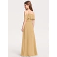 thumbnail image 2 of Drtj 2-14T Kids Teens Junior Bridesmaid Flower Girl Dresses Cascading Ruffles A-line Cold Shoulder Halter Floor-Length Chiffon, 2 of 5