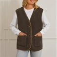 thumbnail image 6 of Lovskoo Women's Fuzzy Sherpa Fleece Crop Vest Casual Solid Color Sleeveless Warm Jacket Button Up Fall Winter Outerwear Brown, 6 of 7