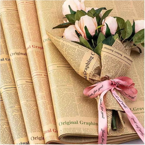 20 Sheets Brown Wrapping Paper, DIY Packaging Paper Vintage Newspaper Gift Flowers Kraft Wrapping Paper For Art Craft Gift Flower Decor (50 X 70 Cm)