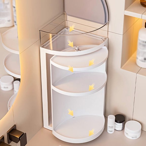 [Space-Saving Cabinet] 3-Layer Wall Mounted Bathroom Storage Cabinet | Space-Saving, Foldable, Polished Plastic Shelves, Corner Organizer, No Electricity Needed, White, Shower Caddies