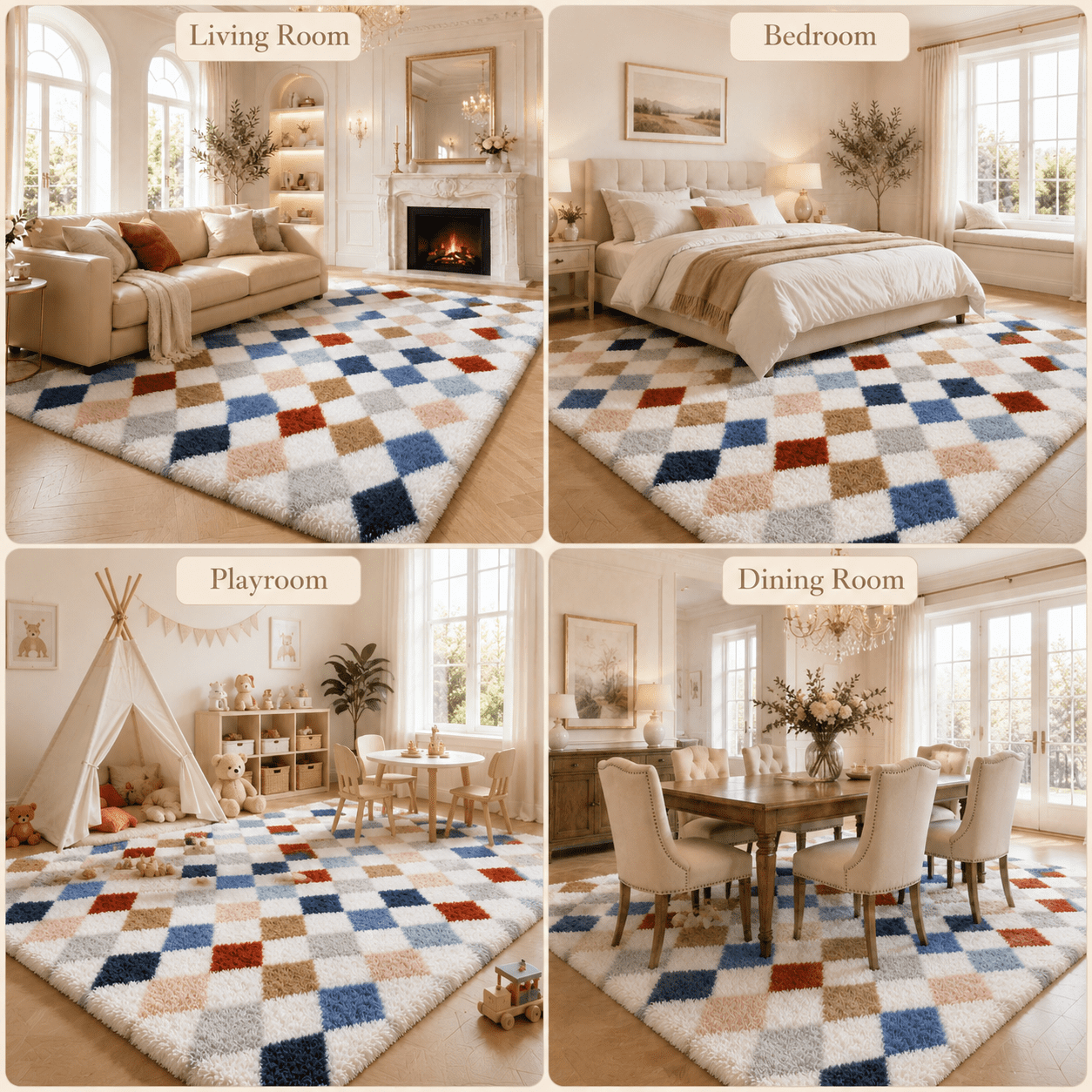 ZRSDIXK 8x10 Area Rugs for Living Room, Soft Fluffy Bedroom Rugs, Checkered Carpet, Multicolor