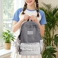 thumbnail image 3 of Women Cute Aesthetic Backpack, Gingham Checkered Daypack with Lace Trim Bow Design, Kawaii Preppy Bookbag with Large Capacity for Commuting, Shopping, Travel, Office and Daily Use, 3 of 3