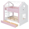 thumbnail image 4 of Full-Over-Full Two-Tone Accent Bunk Bed Frame with Cabinet, Drawers & Shelves, Modern Storage Kids Bed with LED Light Strip, 4 of 10