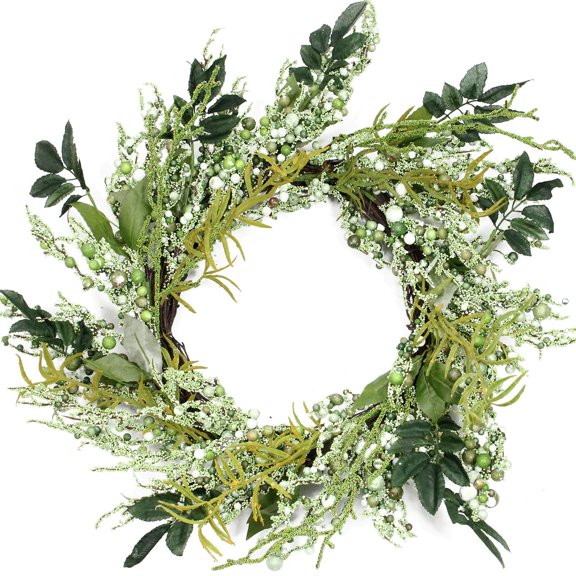 12" Green and Brown Decorative Mixed Berry Artificial Spring Floral Twig Wreath - Unlit
