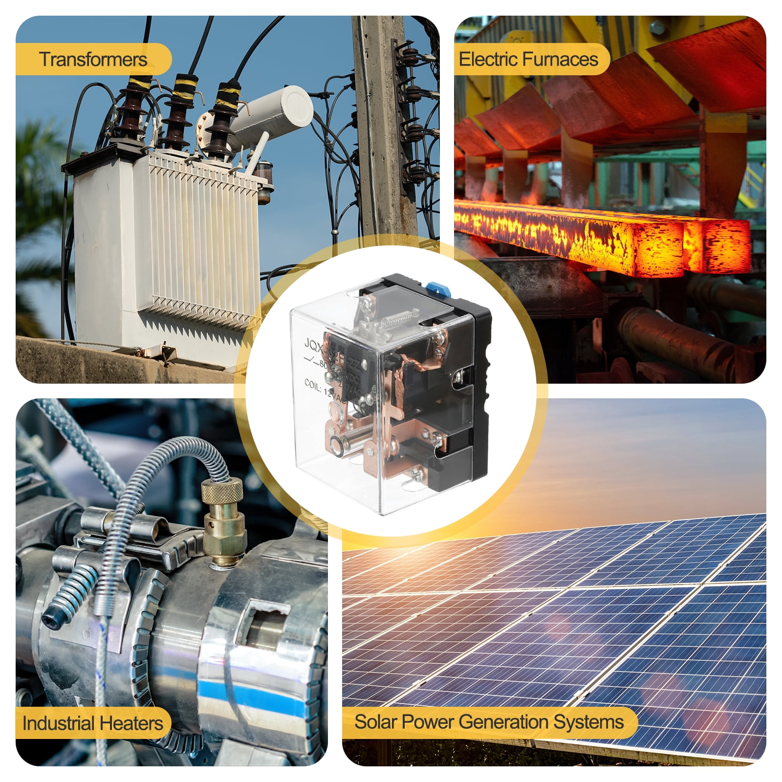 AC12V 80A Electromagnetic Relay, High Power Relay DPDT 2NO 2NC 8 Terminals Din Rail Mounting