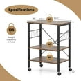 thumbnail image 2 of CRXX Baker's Rack on Wheels, Kitchen Mobile Serving Cart, 3-Tier Microwave Stand with Adjustable Shelves, Coffee Bar Rolling Storage Trolley, Utility Cart Organizer for Living Room-Brown+black, 2 of 9