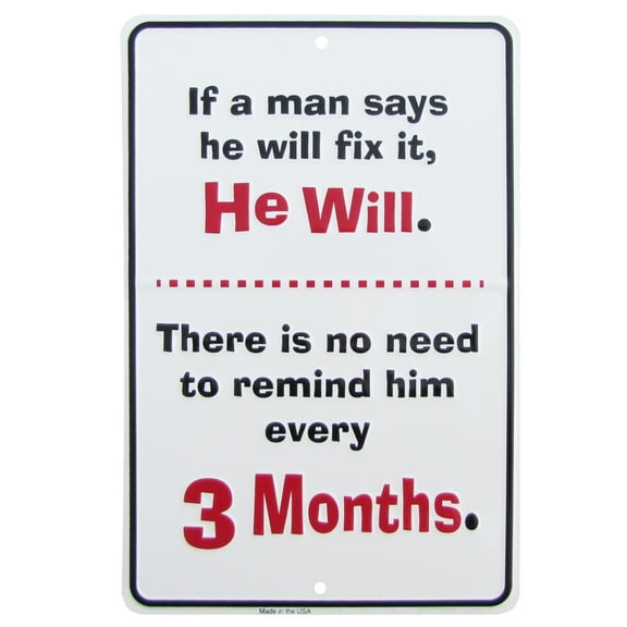 Man Will Fix It Funny Embossed Aluminum Sign Novelty Garage Shop Bar Wall Decor