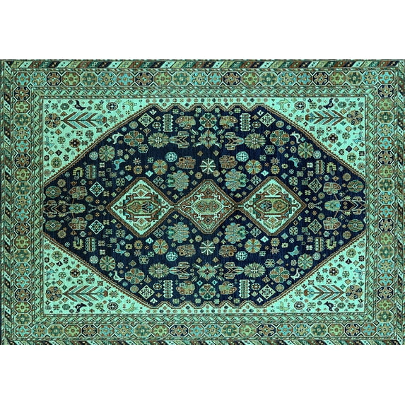 Ahgly Company Machine Washable Indoor Rectangle Oriental Turquoise Blue Industrial Area Rugs, 8' x 12'