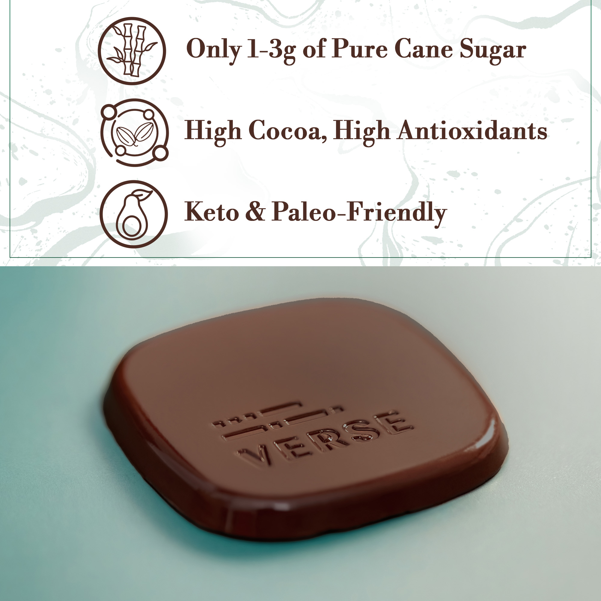 Verse Dark Chocolate Squares Variety Pack - Original, Mint, Sea Salt, Salted Almond & Coffee Squares w/ Low Cane Sugar, High Cacao - Gluten Free, Keto, Vegan Dark Chocolates (9 Count, 5 Pack)
