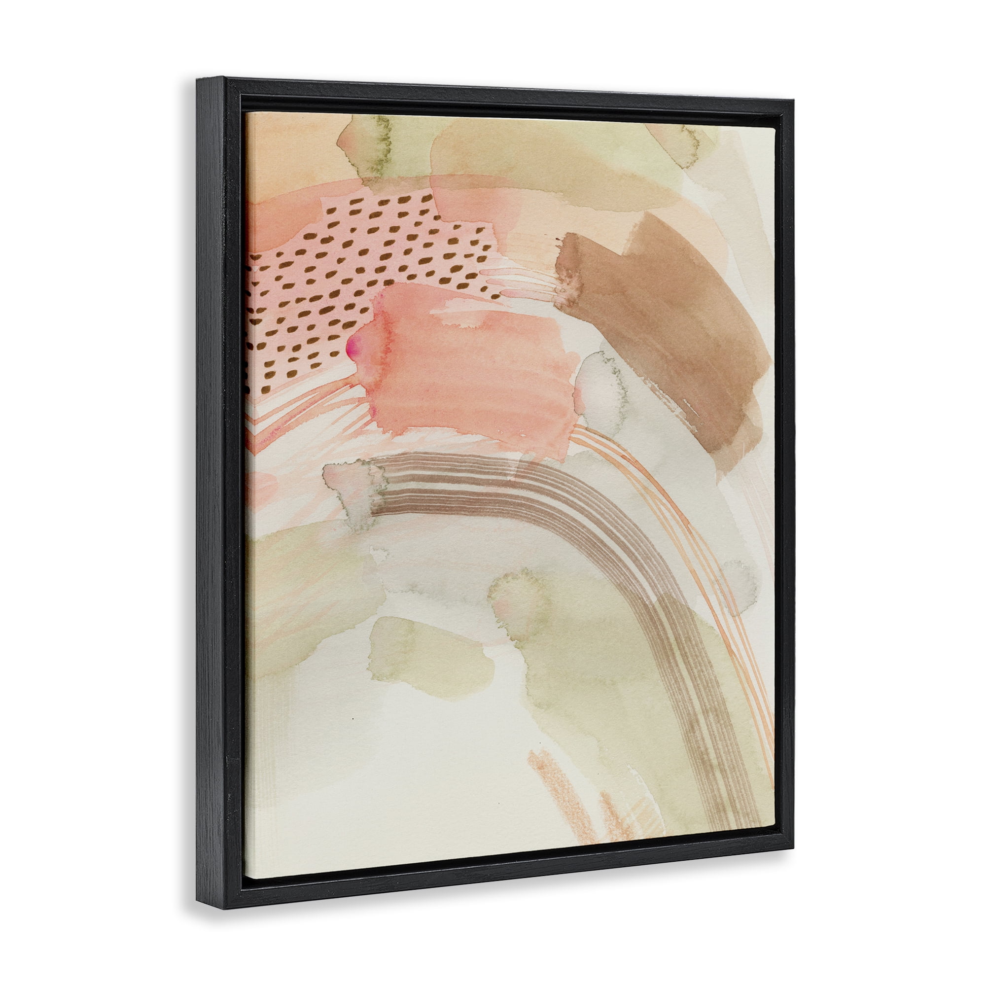 Stupell Industries Funky Blush & Beige Abstract Abstract Painting Black Floater Framed Canvas Art Print Wall Art, 25 x 31