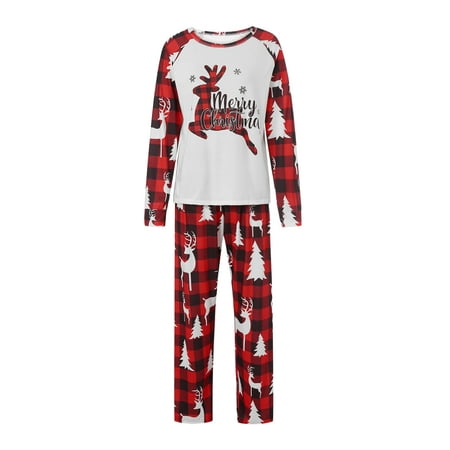 

Peyakidsaa Family Matching O-Neck Long Sleeve Plaid Letters Elk Print Tops+ Trousers Pajamas Set