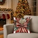 thumbnail image 1 of Juego de 3 fundas de cojín navideñas | Rayas rojas y blancas con lazo, corona y flores | Fundas de cojín decorativas de mezcla de lino para sofá cama | 45 x 45 cm, 1 of 5