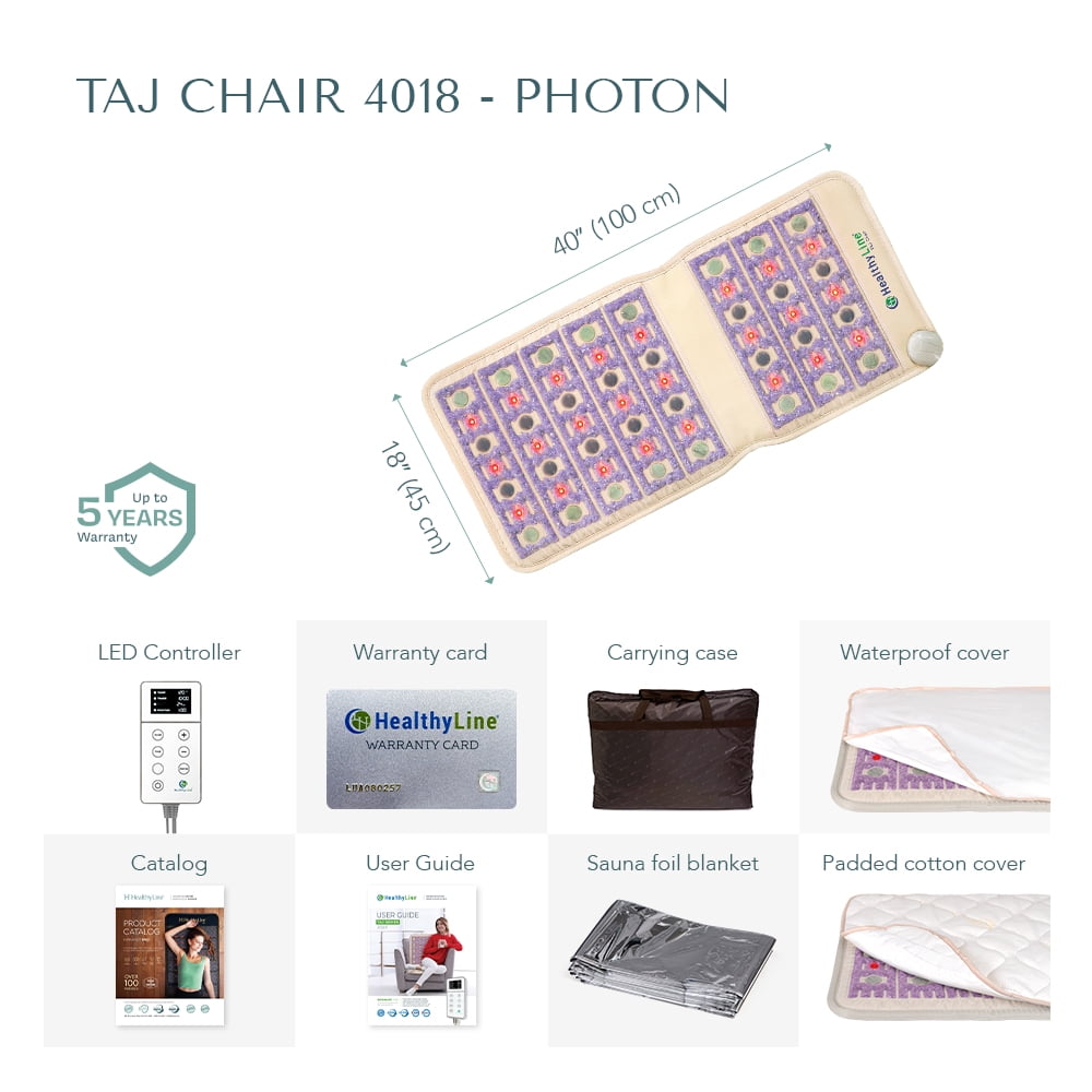 Far Infrared Chair Heating Pad - Natural Gemstones Mat for Back Pain - PEMF, Negative Ions and Photon Lights - 40" x 18"