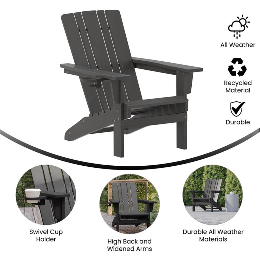 Pemberly Row All-Weather Adirondack Chair with Swiveling Cupholder in Gray