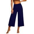 thumbnail image 2 of Inverelee Women's High Waist Solid Relaxed Fit Cropped Wide Leg Culottes Lightweight Breathable Casual Capri Pants Navy XXL, 2 of 6