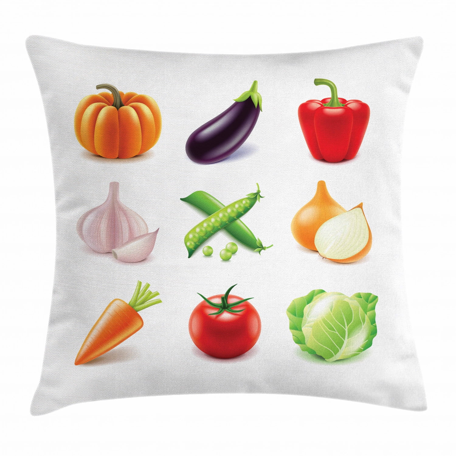 Vegetable Throw Pillow Cushion Cover, Vegan Menu Pumpkin Eggplant