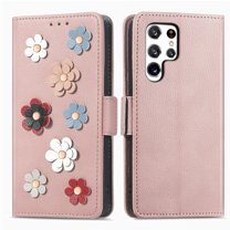 Nalacover Wallet Case For Samsung Galaxy S21 FE,360 Protection Stylish 3D Flowers PU Leather and Soft TPU Shockproof Flip Card Slots Holder Cover with Detachable Wrist Strap.Rosegold