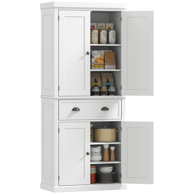 HOMCOM Armoire de Rangement pour Garde-Manger de Cuisine, Grand Garde-Manger avec Tiroir Blanc