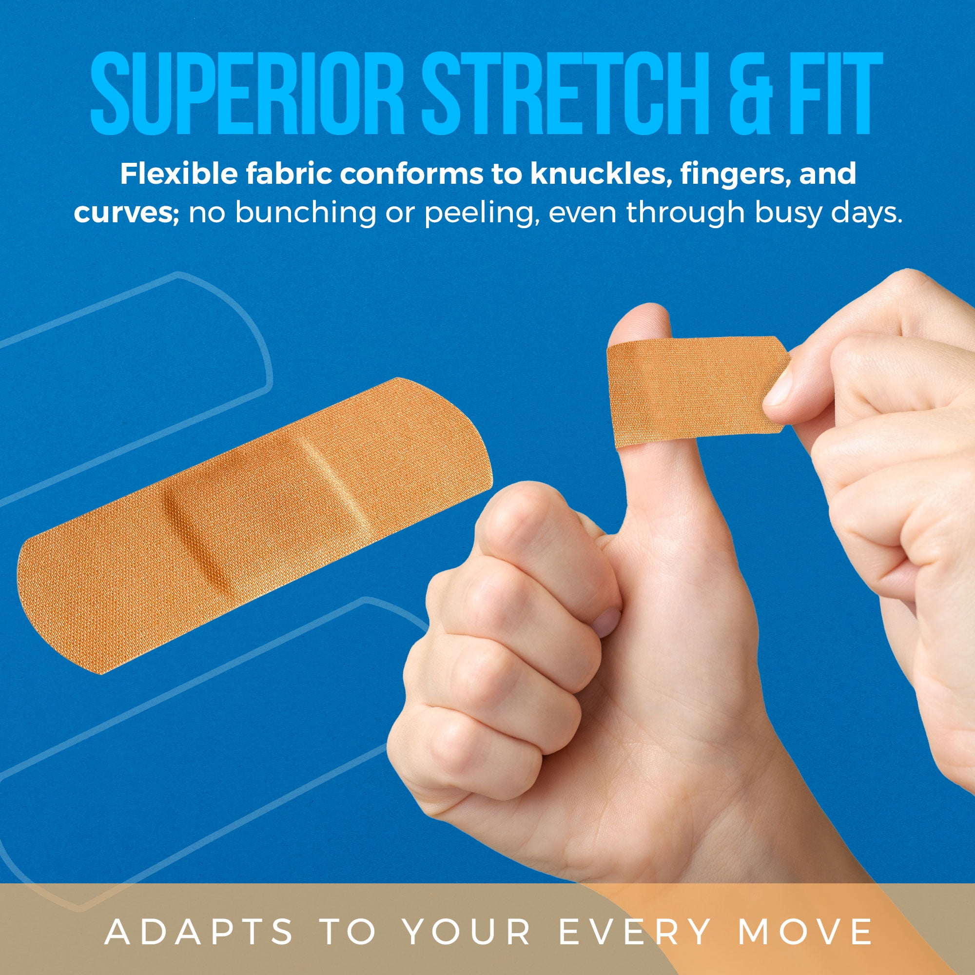 Flexible Fabric Bandages - Flex Fabric Adhesive Bandages Finger-Tip, Knuckles and Thumb for Finger Care and to Protect Wounds from Infection - (1000 Count Bulk)