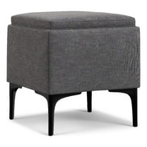 Pemberly Row 18" WD Square Storage Ottoman w/ Tray - Slate Gray Polyester Linen