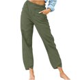 thumbnail image 2 of Linen Blend High Waisted Pants Women Summer Work Office Trousers Casual Straight Leg Breathable Lightweight Professional Style Gifts for Women | Sopatenor,Army Green L, 2 of 9
