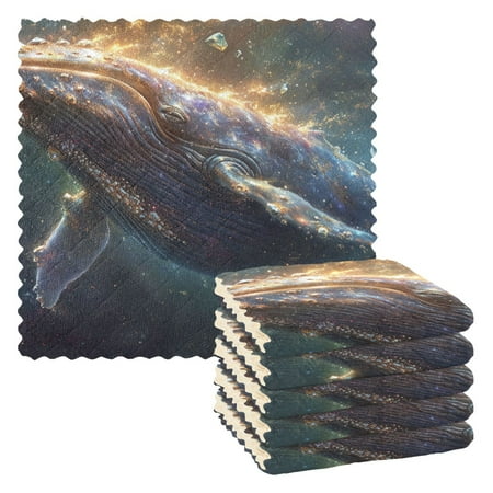 

6 Packs Whale Flying in Space Kitchen Dish Towels Soft Absorbent Dish Cloths 11 x11