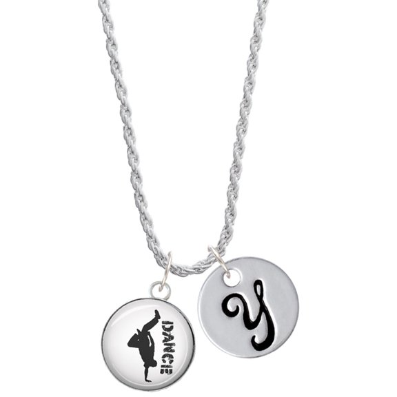 Delight Jewelry Silvertone Domed Hip Hop Handstand Dance Silvertone Script Initial Disc - Y - Charm Necklace, 20"+3"
