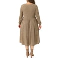 thumbnail image 4 of DARING DIVA Women's Plus Size V Neck Long Sleeve Ribbed Knit A Line Dress 2X Brown, 4 of 6