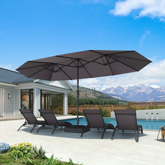 PURPLE LEAF Parasol de Marché pour Patio Double Face 9 x 15 Pi avec Base, Parasol de Table d'Extérieur Robuste pour le Soleil avec 12 Nervures Robustes, Gris