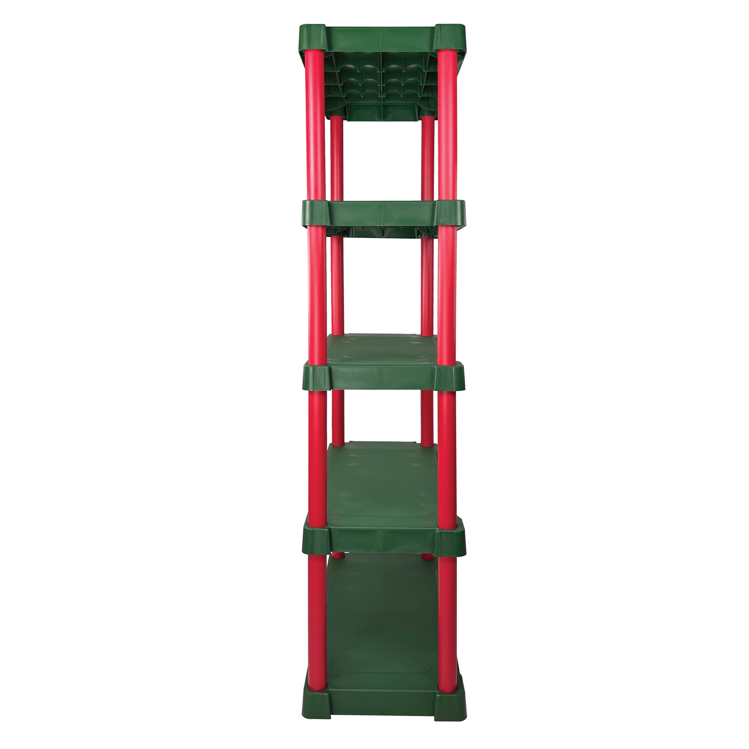 (2 pack) Santa's Little Shelves 13.88"D x 30"W x 68.8"H 5-Shelf Plastic Garage Storage Shelves, Red and Green, Adult