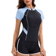 thumbnail image 6 of uvwlwu Women Half Zip Color Block Rash Guard Two Piece Swimsuit with Shorts,XL, 6 of 7