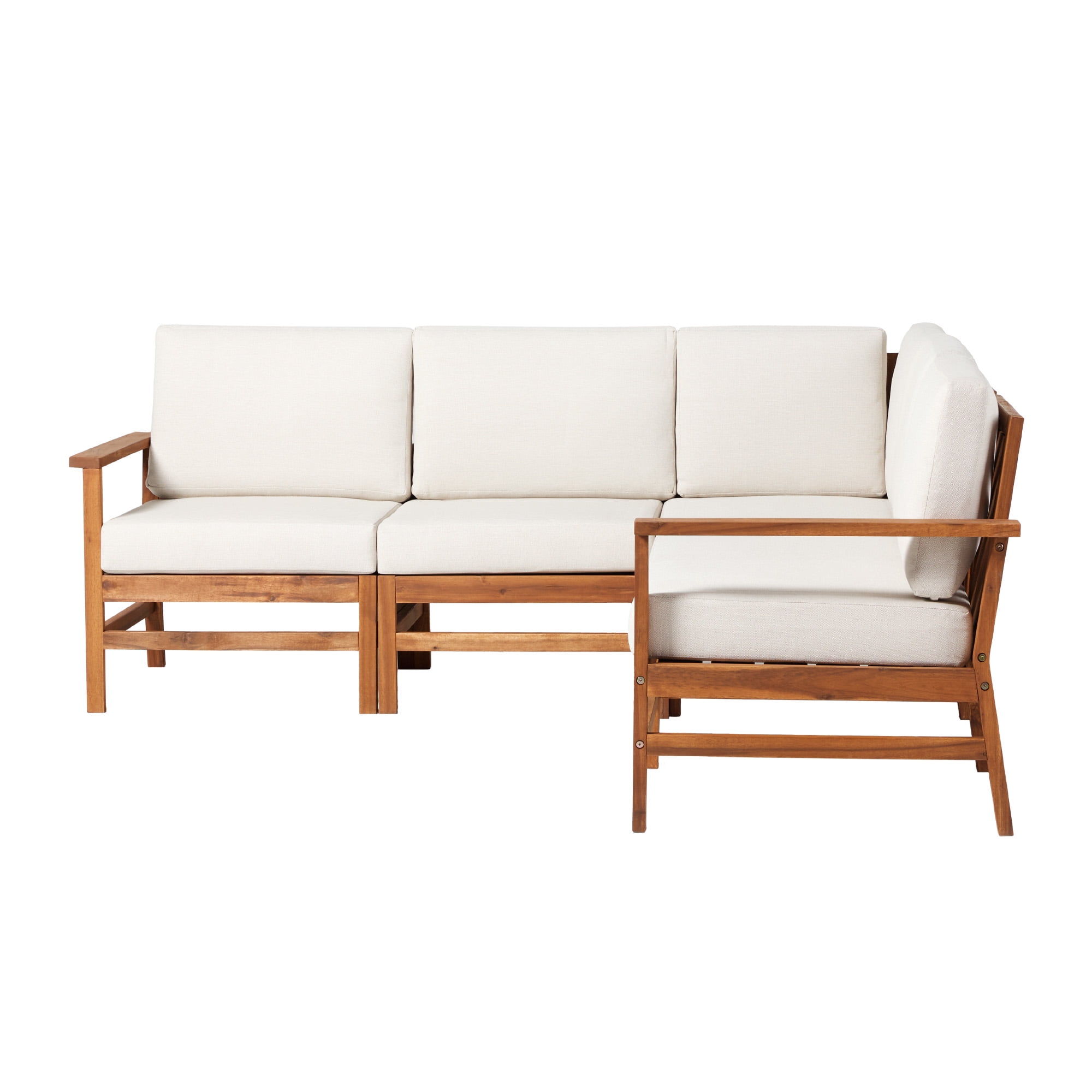 Walker Edison Modern Solid Wood 5-Piece Chevron Outdoor Sectional Set, Brown
