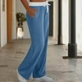 thumbnail image 2 of UAMVSH Summer Pants for Women Trendy Wide Leg Elastic Waist Drawstring Long Pants with Pockets Baggy Ladies Lounge Pants, 2 of 6