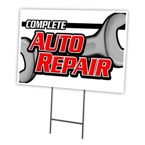 SignMission  12 x 16 in. Outdoor Plastic Window Yard Sign & Stake - Complete Auto Repair