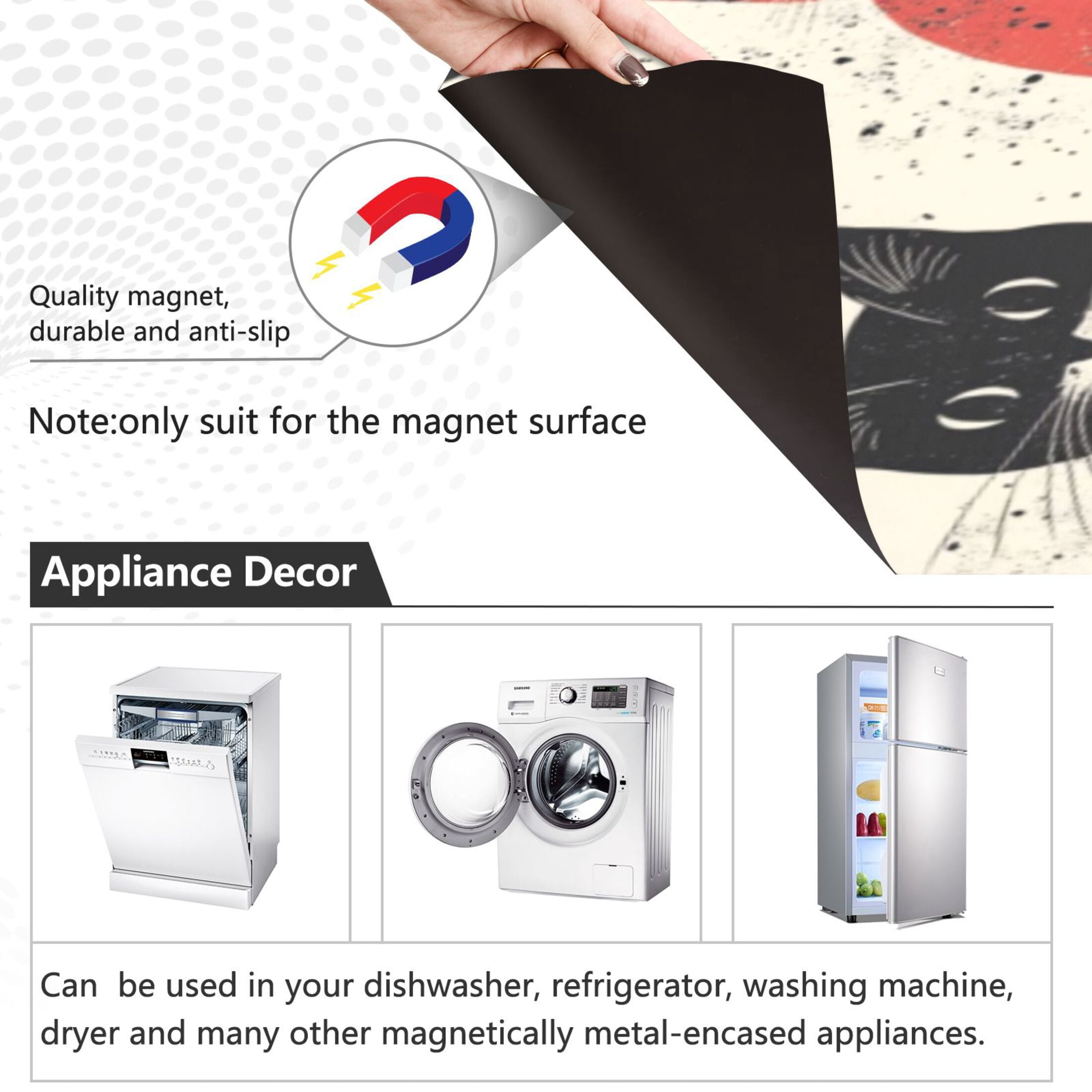 Dishwasher Magnetic Sticker 23x26 Inch Refrigerator Magnetic Sticker Washing Machine Magnetic Sticker Kitchen Panel Magnetic Sticker Home Decor Black Cat and Red Cat