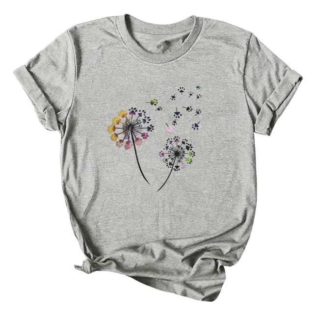 Gibobby Camiseta de manga corta para mujer Blusa mujer con estampado manga sólida moda para mujer con cuello en O color(Gris,M)